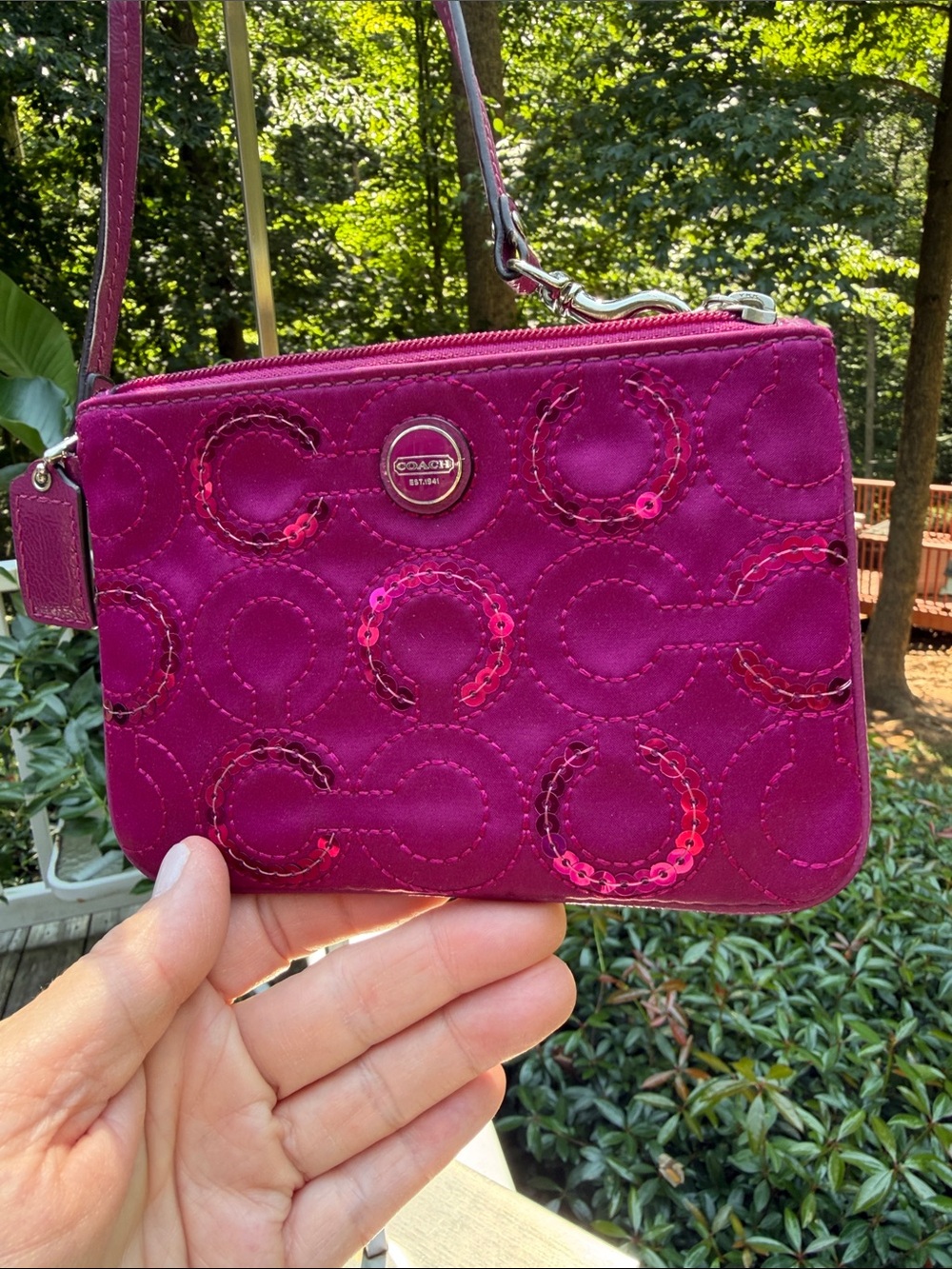 Coach Fuchsia Signature Zip Wristlet - Picture 15 of 16